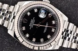2023 ROLEX DATEJUST 41 FACTORY BLACK DIAMOND DIAL JUBILEE STEEL FULL SET 126334
