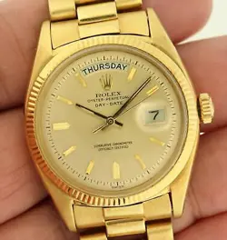 1959 Vintage Rolex Day-Date 6611B President 18k Yellow Gold Bracelet Big Logo!