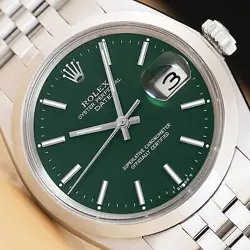 ROLEX OYSTER PERPETUAL DATE 1500 STAINLESS STEEL GREEN DIAL 34MM AUTOMATIC WATCH