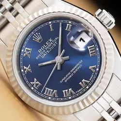 ROLEX LADIES DATEJUST 69174 18K WHITE GOLD STAINLESS STEEL BLUE ROMAN DIAL WATCH