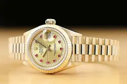 ROLEX LADIES PRESIDENT 69178 FACTORY RUBY STRING DIAMOND 18K YELLOW GOLD WATCH