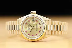 ROLEX LADIES PRESIDENT 69178 FACTORY RUBY STRING DIAMOND 18K YELLOW GOLD WATCH