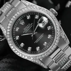 ROLEX DATEJUST 36 MM BLACK DIAMOND DIAL STAINLESS STEEL OYSTER DIAMOND WATCH