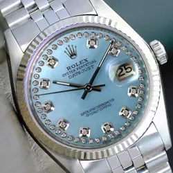 ROLEX MENS DATEJUST STEEL WATCH BLUE DIAMOND DIAL FLUTED BEZEL 36MM 16014 AUTO