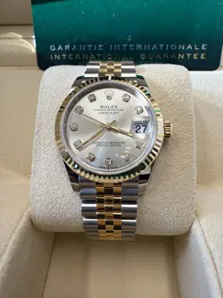 ROLEX DATEJUST 31 NEW 2024 SILVER DIAMOND DIAL 278273 FLUTED YELLOW GOLD JUBILEE