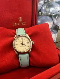 LADIES ROLEX OYSTER PERPETUAL DATEJUST WATCH 26MM SILVER TAPESTRY