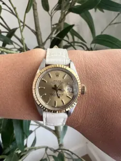 LADIES ROLEX OYSTER PERPETUAL DATEJUST WATCH TWO-TONE 26MM CHAMPAGNE GOLD