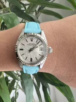 LADIES ROLEX OYSTER PERPETUAL DATE WATCH 26MM SILVER LINEN DATEJUST