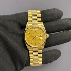 ROLEX DAY-DATE 36MM CHAMPAGNE DIAL WATCH 18038 YG