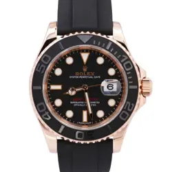 MINT ROLEX YACHT-MASTER 18K ROSE GOLD BLACK OYSTERFLEX RUBBER 40MM WATCH 116655