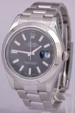 MINT ROLEX DATEJUST II 41MM BLACK STAINLESS STEEL SMOOTH OYSTER 116300 WATCH