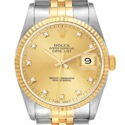 ROLEX DATEJUST STEEL YELLOW GOLD DIAMOND DIAL MENS WATCH 16233 BOX PAPERS