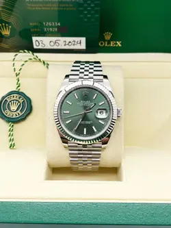 2024 ROLEX 126334 DATEJUST 41 MINT GREEN DIAL STEEL & 18K GOLD BOX PAPER JUBILEE