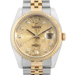 ROLEX DATEJUST 10P DIAMOND 116233G CHAMPAGNE GOLD CARVING COMPUTER F NUMBER ...