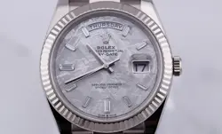 ROLEX DAY DATE 40MM 228239 METEORITE DIAL WITH BAGUETTE DIAMONDS WHITE GOLD B&P