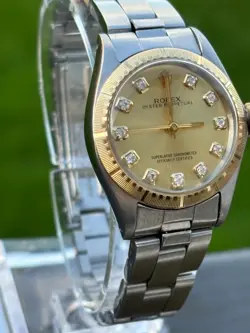 ROLEX OYSTER PERPETUAL LADIES WATCH_GOLD DIAL & DIAMOND MARKERS_SERVICED