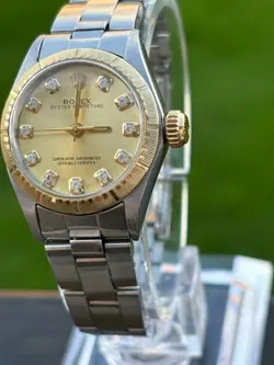 ROLEX OYSTER PERPETUAL LADIES WATCH_GOLD DIAL & DIAMOND MARKERS_SERVICED