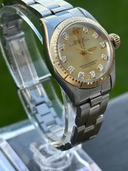 ROLEX OYSTER PERPETUAL LADIES WATCH_GOLD DIAL & DIAMOND MARKERS_SERVICED