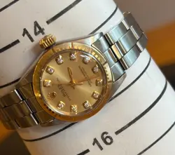 ROLEX OYSTER PERPETUAL LADIES WATCH_GOLD DIAL & DIAMOND MARKERS_SERVICED