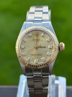 ROLEX OYSTER PERPETUAL LADIES WATCH_GOLD DIAL & DIAMOND MARKERS_SERVICED