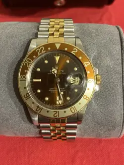 VINTAGE ROLEX GMT-MASTER 16753 ROOT BEER BLACK DIAL 40MM STEEL & 18K GOLD WATCH