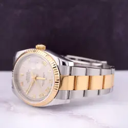 Rolex Mens Datejust 36mm 18K & Steel Ivory Pyramid Watch Oyster Fluted 116233