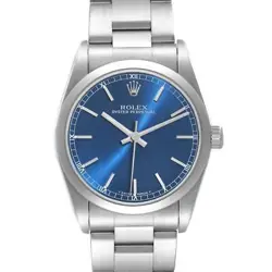 ROLEX OYSTER PERPETUAL MIDSIZE 31 STEEL BLUE DIAL LADIES WATCH 77080 BOX PAPERS