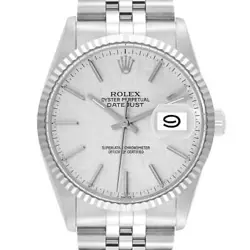 ROLEX DATEJUST STEEL WHITE GOLD SILVER LINEN DIAL VINTAGE MENS WATCH 16014