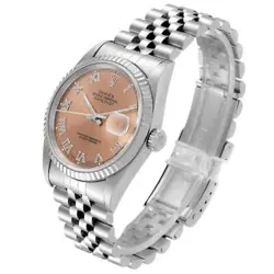 ROLEX DATEJUST 36 STEEL WHITE GOLD SALMON ROMAN DIAL MENS WATCH 16234