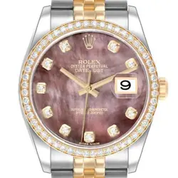ROLEX DATEJUST STEEL YELLOW GOLD MOP DIAMOND DIAL MENS WATCH 116243 BOX CARD