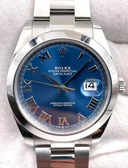 ROLEX DATE JUST 41MM SMOOTH BLUE ROMAN DIAL OYSTER 126300 BOX & PAPERS 2020