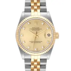ROLEX DATEJUST MIDSIZE DIAMOND DIAL STEEL YELLOW GOLD LADIES WATCH 68273