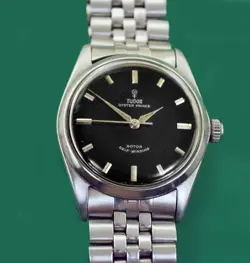 Vintage 1966 Tudor Oyster Prince Rolex Band Original Black Rose Dial  Men Watch