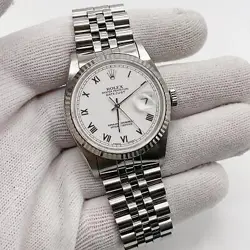 ROLEX DATEJUST 36MM STEEL 18K WHITE GOLD WHITE DIAL AUTOMATIC MENS WATCH 16234