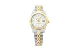 ROLEX LADIES DATEJUST 69173 18K YELLOW GOLD & STEEL WHITE DIAMOND DIAL WATCH