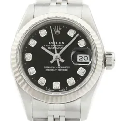ROLEX LADIES DATEJUST 69174 18K WHITE GOLD & STEEL BLACK DIAMOND DIAL WATCH