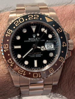 ROLEX GMT-MASTER II WATCH 40MM BLACK NO MARKERS DIAL ROSE GOLD 126715CHNR
