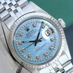 ROLEX MENS DATEJUST SS BLUE MOTHER OF PEARL GENUINE DIAMOND DIAL JUBILEE 36MM
