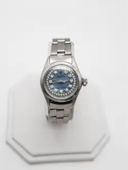 $8000 ROLEX OYSTER PERPETUAL BLUE MOP DIAMOND SS LADIES WATCH SERVICED