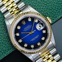 ROLEX DATEJUST MENS WATCH 18KY & STEEL BLUE VIGNETTE DIAMOND DIAL JUBILEE BAND