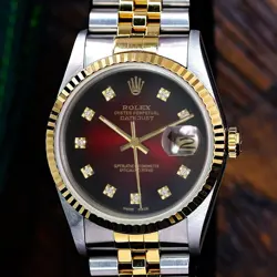 ROLEX MENS DATEJUST 18KY GOLD & STEEL GREEN DIAL 18KY FLUTED BEZEL 36MM WATCH
