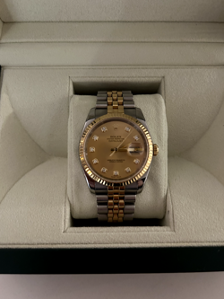 ROLEX DATEJUST 36MM STEEL YELLOW GOLD DIAMOND WATCH