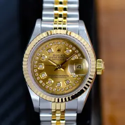 ROLEX LADY DATEJUST WATCH 18KY & STEEL CHAMPAGNE DIAMOND DIAL FLUTED BEZEL 26MM