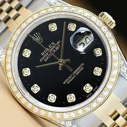 ROLEX MENS DATEJUST 16013 TWO TONE 18K GOLD DIAMOND & STEEL WATCH   DIAMOND LUGS