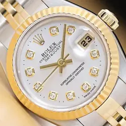 ROLEX LADIES DATEJUST 79173 SILVER DIAMOND DIAL 18K GOLD STEEL TWO TONE WATCH