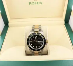 1990 ROLEX SUBMARINER BLACK DIAL TT 18KT OYSTER NO PAPERS 40MM