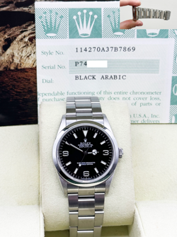 ROLEX EXPLORER 114270 36MM BLACK ARABIC DIAL STAINLESS STEEL BOX PAPERS