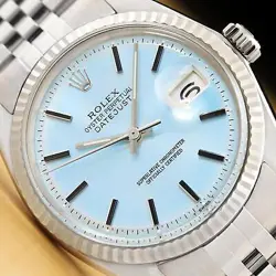 ROLEX MENS DATEJUST ICE BLUE 18K GOLD STAINLESS STEEL WATCH W/ JUBILEE BRACELET