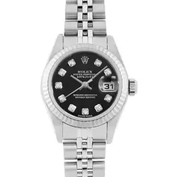 ROLEX DATEJUST 10P DIAMOND 79174G BLACK F NUMBER SECOND HAND WOMEN