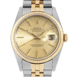 ROLEX DATEJUST 16233 CHAMPAGNE GOLD TAPESTRY BAR R NUMBER SECOND HAND MENS